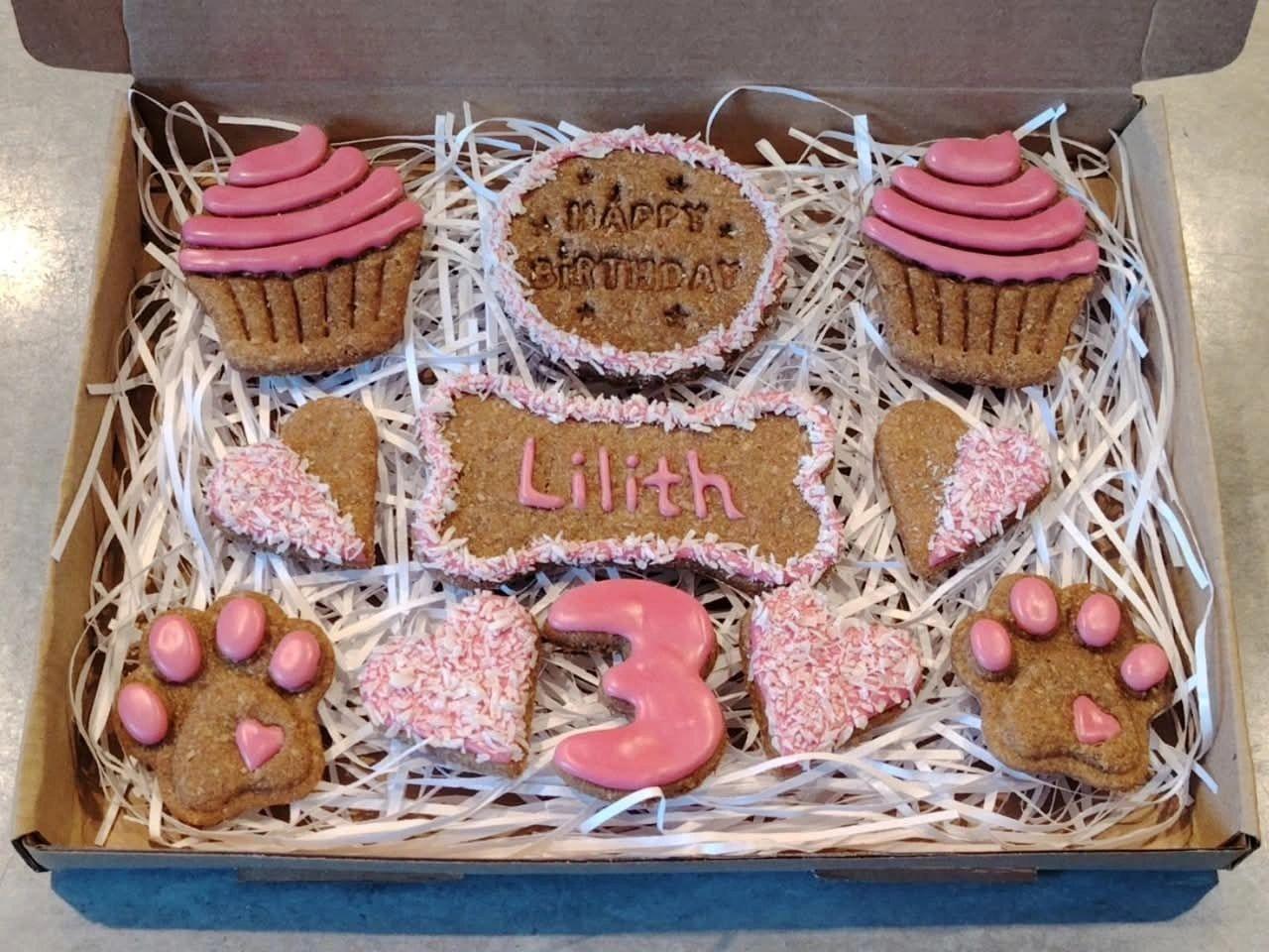 Handmade Peanut Butter & Banana Personalised Birthday Dog Biscuits - Classic Box (grain free option available on request)