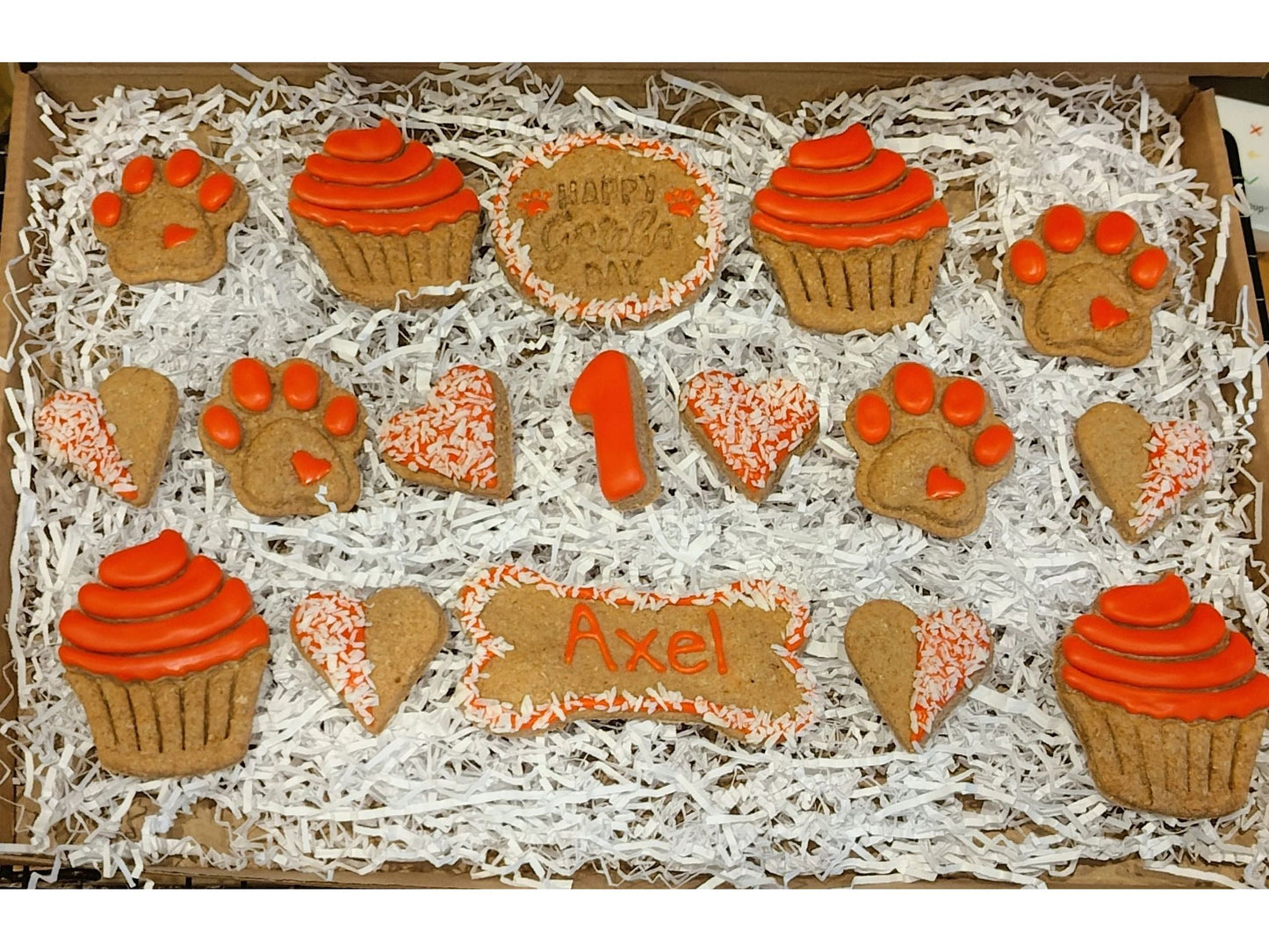 Handmade Peanut Butter & Banana Personalised Gotcha Day Dog Biscuits - Deluxe Box (grain free option available on request)