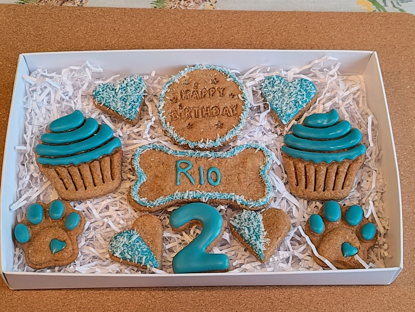 Handmade Peanut Butter & Banana Personalised Birthday Dog Biscuits - Classic Box (grain free option available on request)