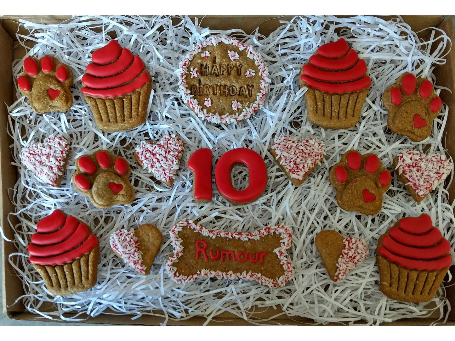 Handmade Peanut Butter & Banana Personalised Birthday Dog Biscuits - Deluxe Box (grain free option available on request)