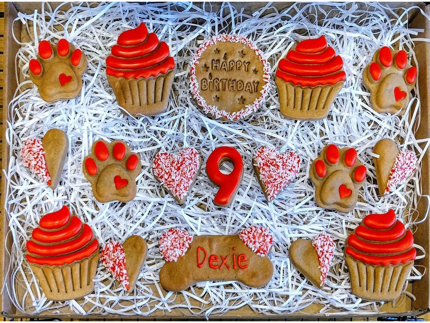 Handmade Peanut Butter & Banana Personalised Birthday Dog Biscuits - Deluxe Box (grain free option available on request)