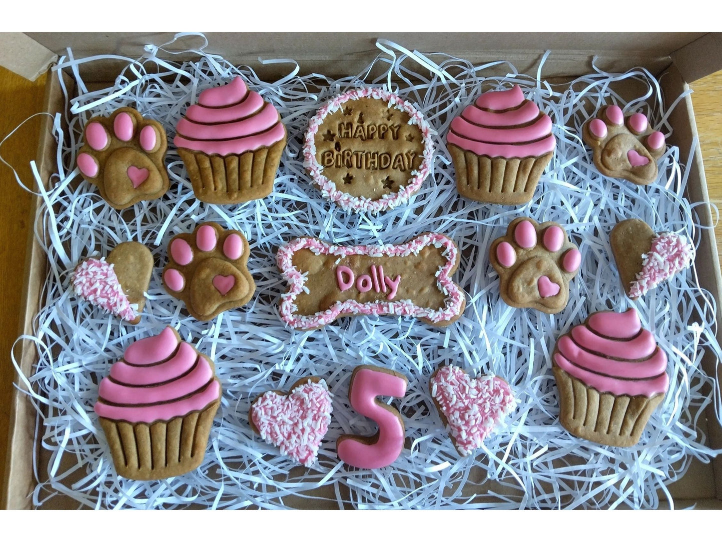 Handmade Peanut Butter & Banana Personalised Birthday Dog Biscuits - Deluxe Box (grain free option available on request)