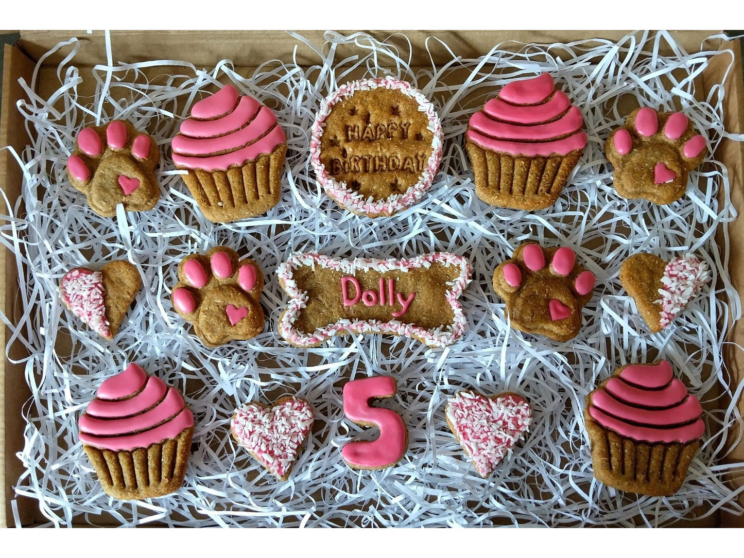 Handmade Peanut Butter & Banana Personalised Birthday Dog Biscuits - Deluxe Box (grain free option available on request)