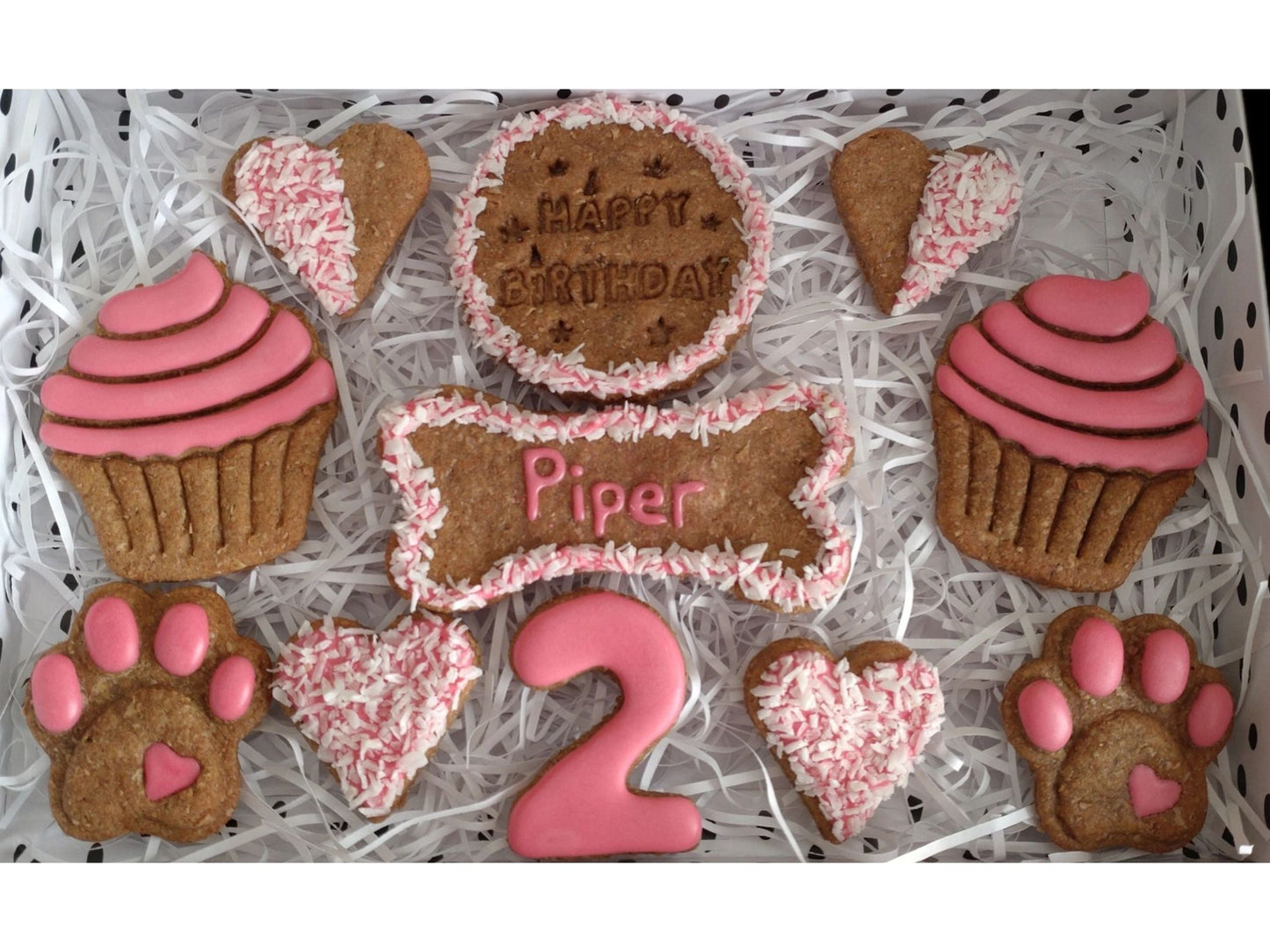 Handmade Peanut Butter & Banana Personalised Birthday Dog Biscuits - Classic Box (grain free option available on request)