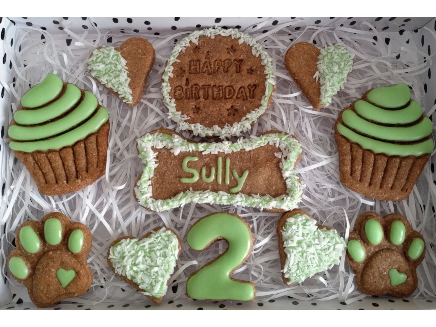 Handmade Peanut Butter & Banana Personalised Birthday Dog Biscuits - Classic Box (grain free option available on request)