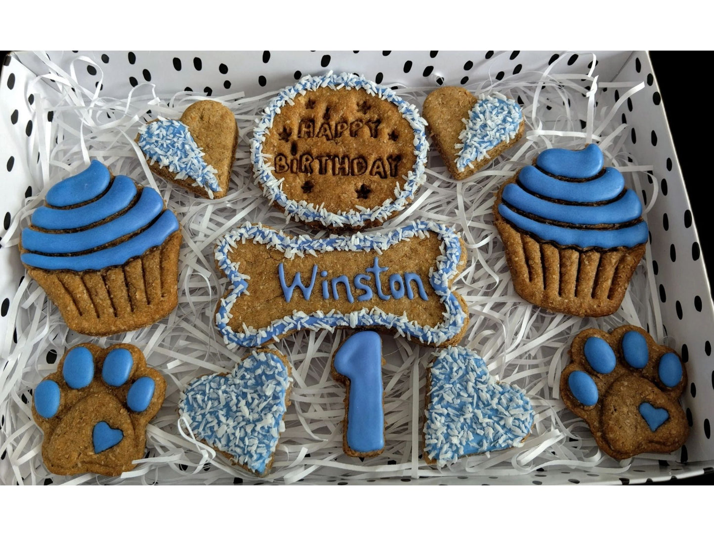 Handmade Peanut Butter & Banana Personalised Birthday Dog Biscuits - Classic Box (grain free option available on request)