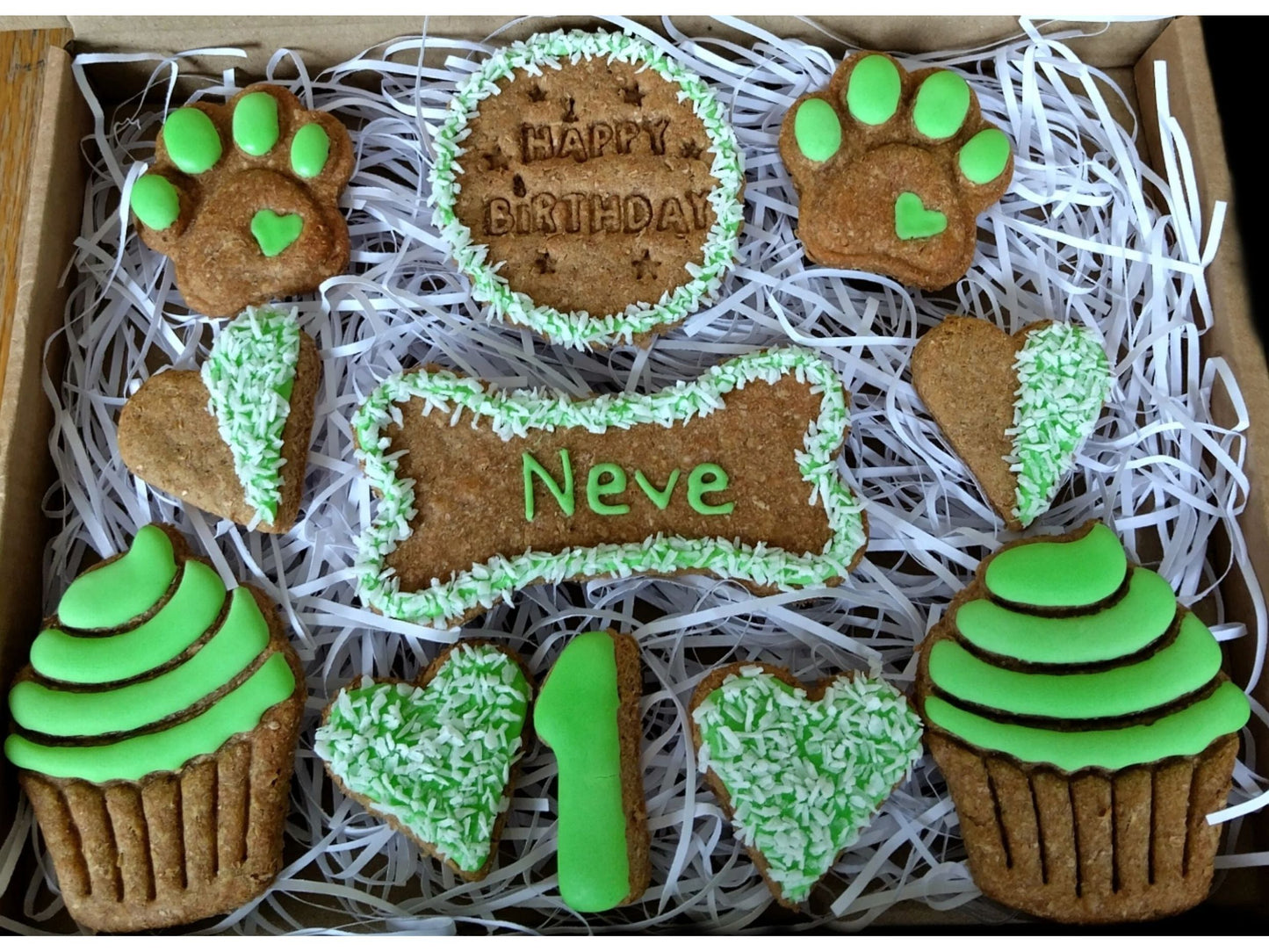 Handmade Peanut Butter & Banana Personalised Birthday Dog Biscuits - Classic Box (grain free option available on request)