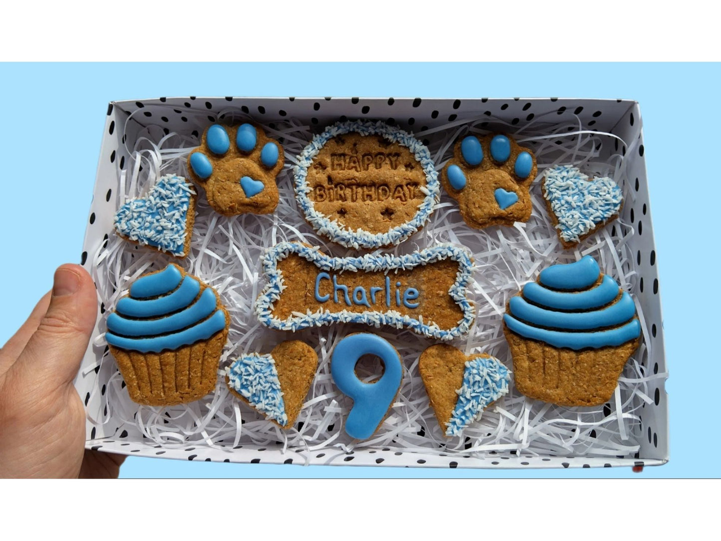 Handmade Peanut Butter & Banana Personalised Birthday Dog Biscuits - Classic Box (grain free option available on request)