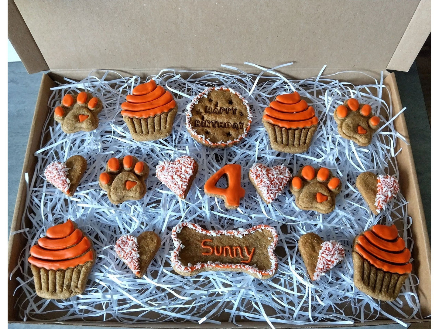 Handmade Peanut Butter & Banana Personalised Gotcha Day Dog Biscuits - Deluxe Box (grain free option available on request)