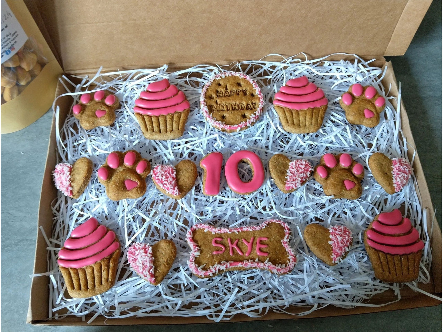 Handmade Peanut Butter & Banana Personalised Birthday Dog Biscuits - Deluxe Box (grain free option available on request)