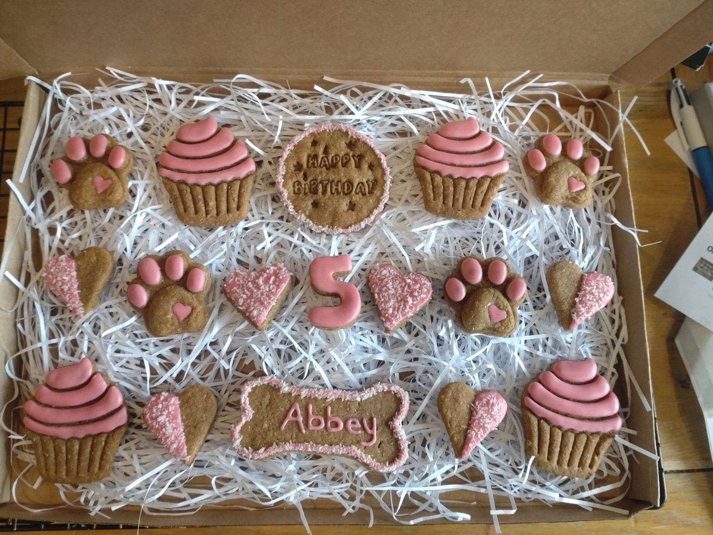 Handmade Peanut Butter & Banana Personalised Birthday Dog Biscuits - Deluxe Box (grain free option available on request)