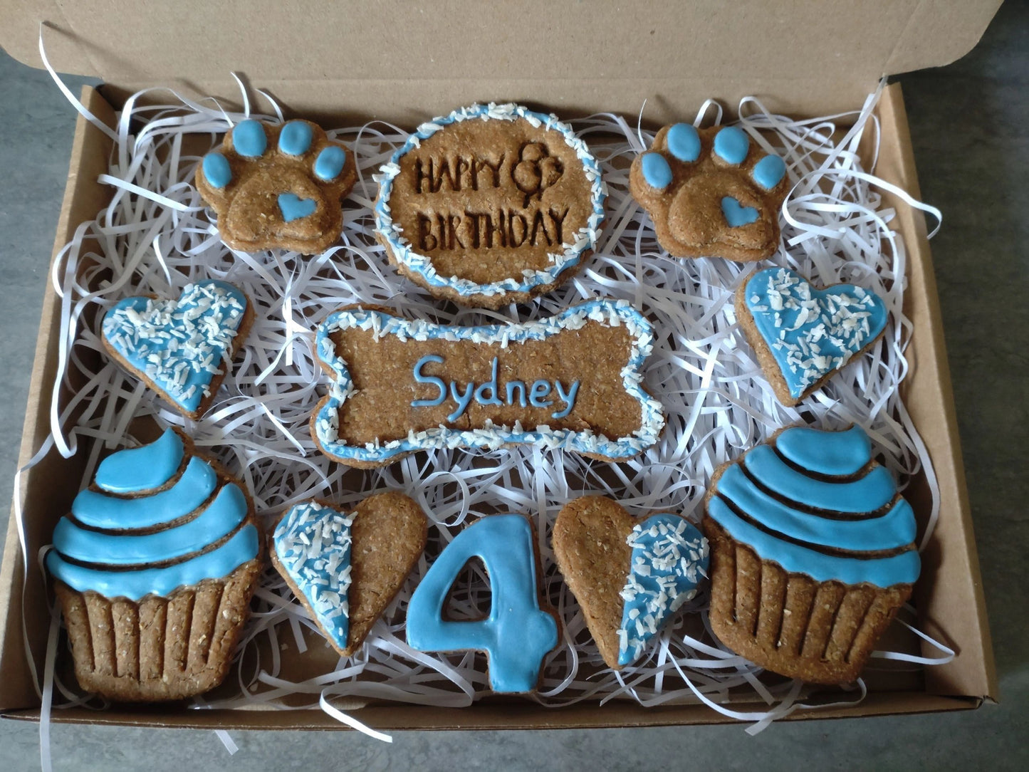 Handmade Peanut Butter & Banana Personalised Birthday Dog Biscuits - Classic Box (grain free option available on request)