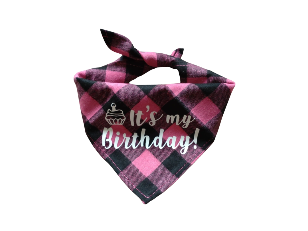 Plaid Birthday Dog Bandana - Soft Cotton Tie-on Style