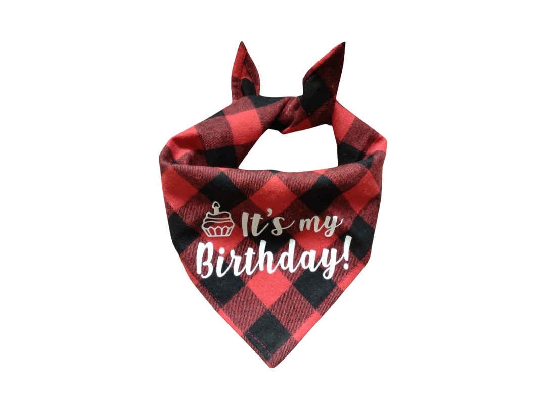 Plaid Birthday Dog Bandana - Soft Cotton Tie-on Style