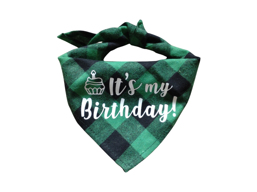 Plaid Birthday Dog Bandana - Soft Cotton Tie-on Style