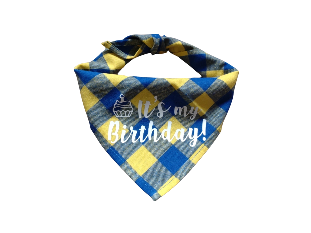 Plaid Birthday Dog Bandana - Soft Cotton Tie-on Style