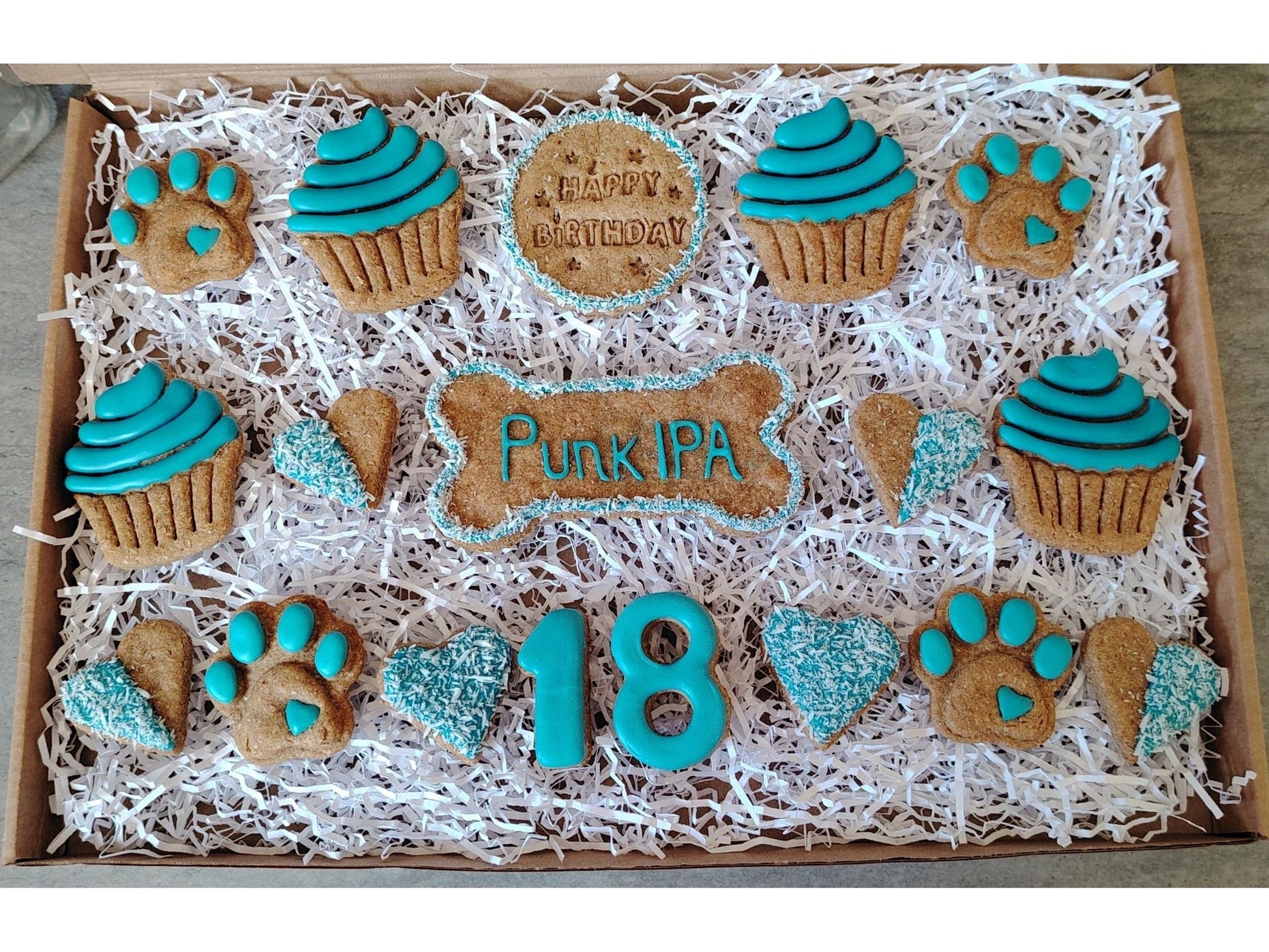 Handmade Peanut Butter & Banana Personalised Birthday Dog Biscuits - Deluxe Box (grain free option available on request)
