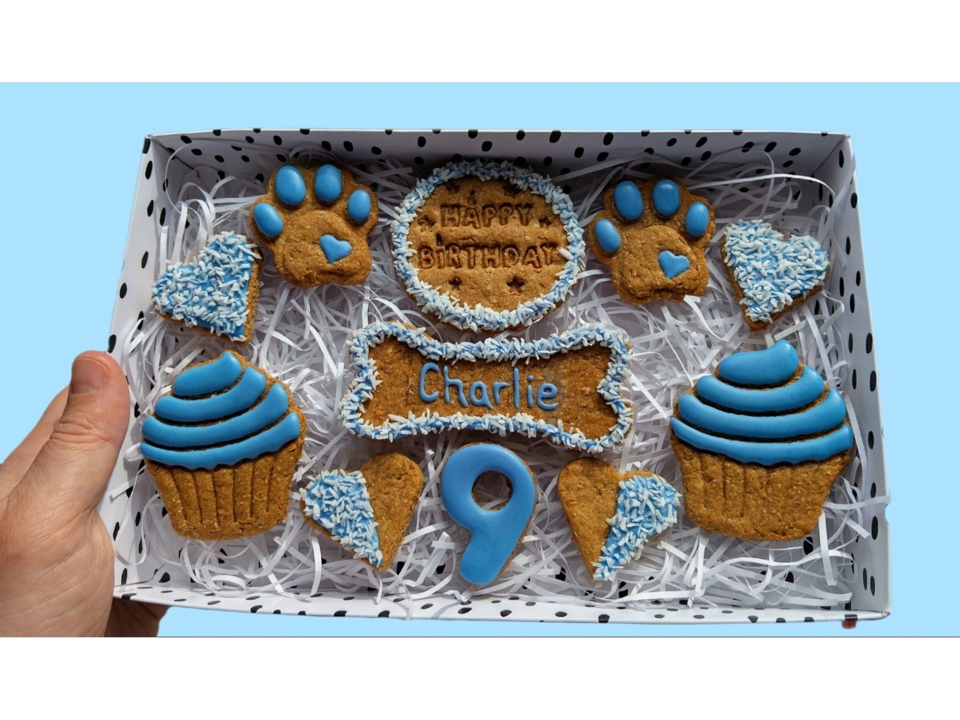 Handmade Peanut Butter & Banana Personalised Birthday Dog Biscuits - Classic Box (grain free option available on request)