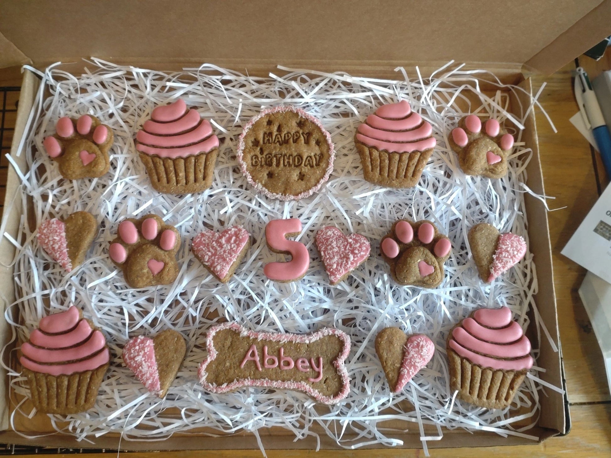 Handmade Peanut Butter & Banana Personalised Birthday Dog Biscuits - Deluxe Box (grain free option available on request)