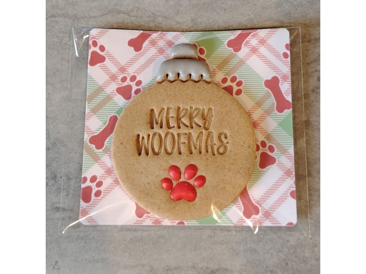 Large 'Merry Woofmas Bauble' Handmade Grain Free Dog Biscuit