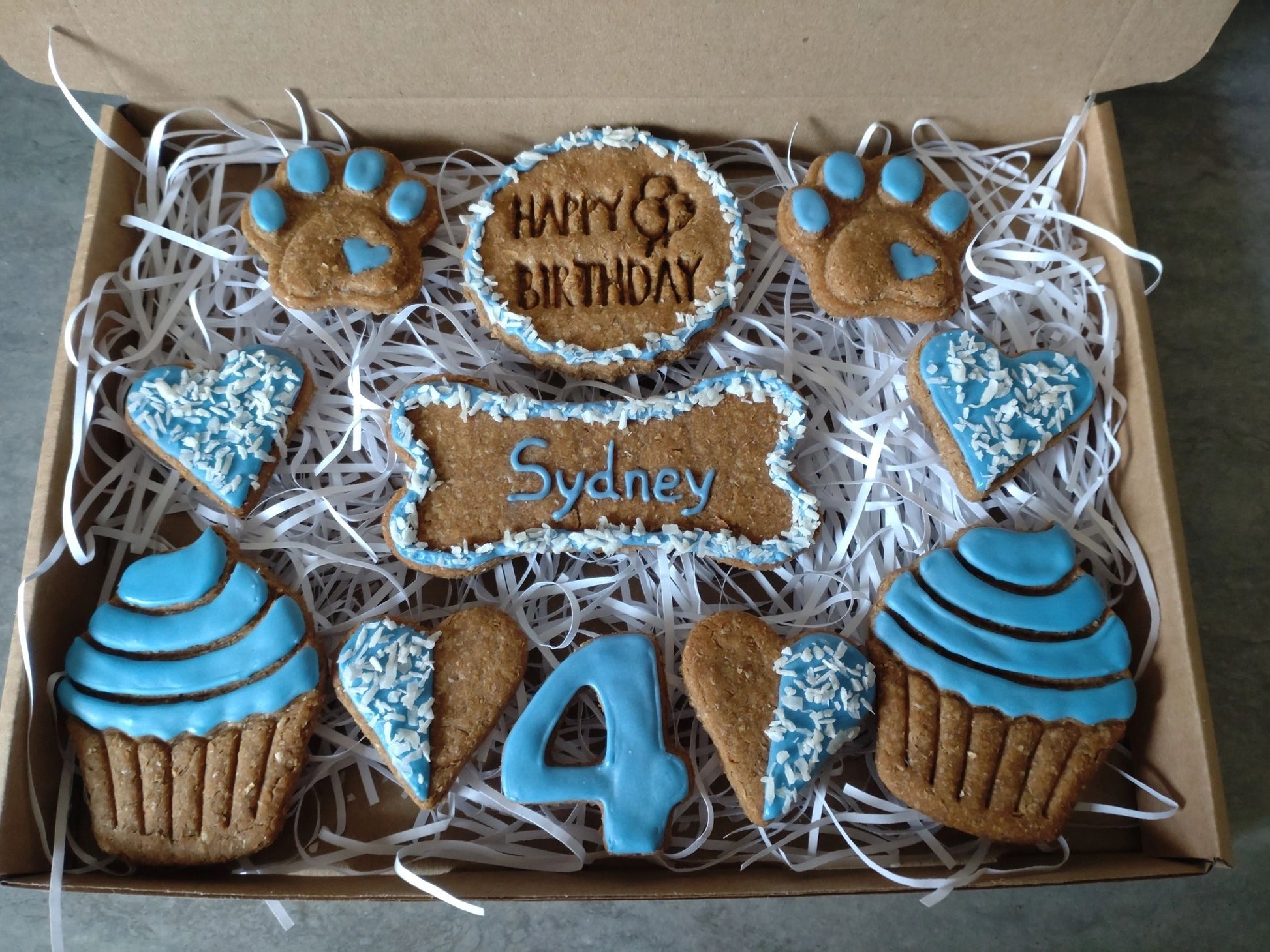 Handmade Peanut Butter & Banana Personalised Birthday Dog Biscuits - Classic Box (grain free option available on request)