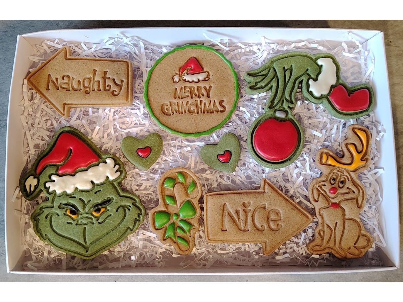 'Merry Grinchmas Naughty or Nice' Handmade Grain Free Dog Treat Christmas Box