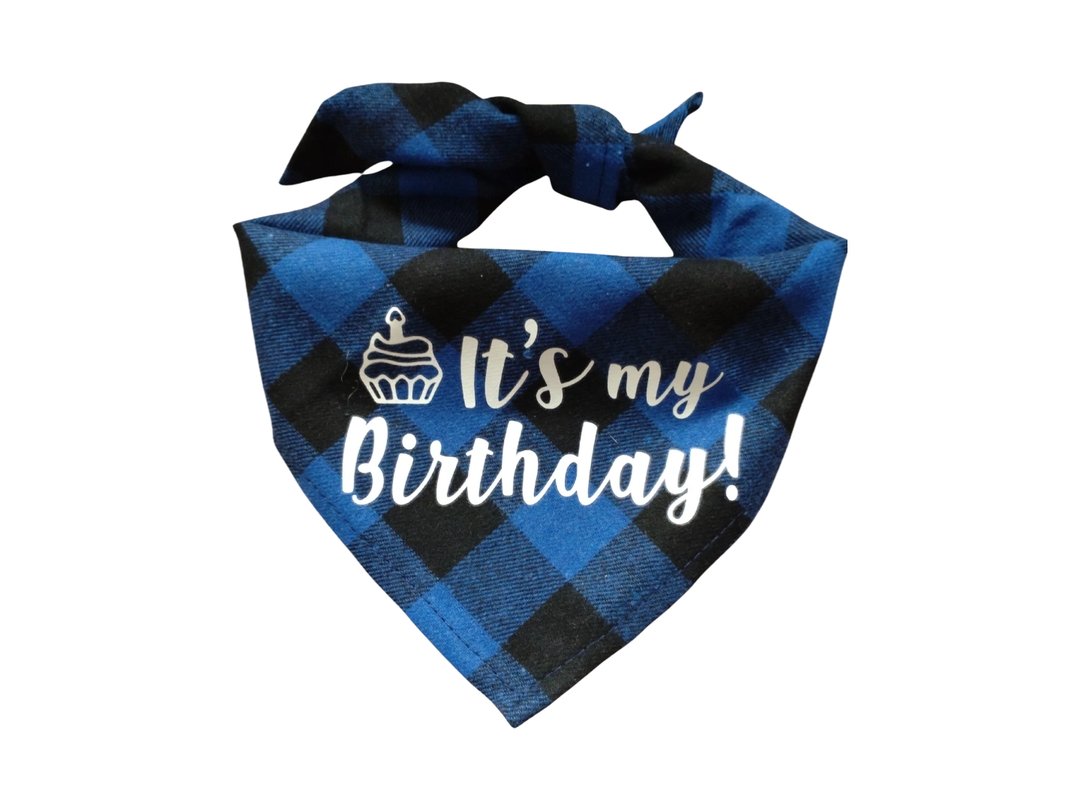 Plaid Birthday Dog Bandana - Soft Cotton Tie-on Style